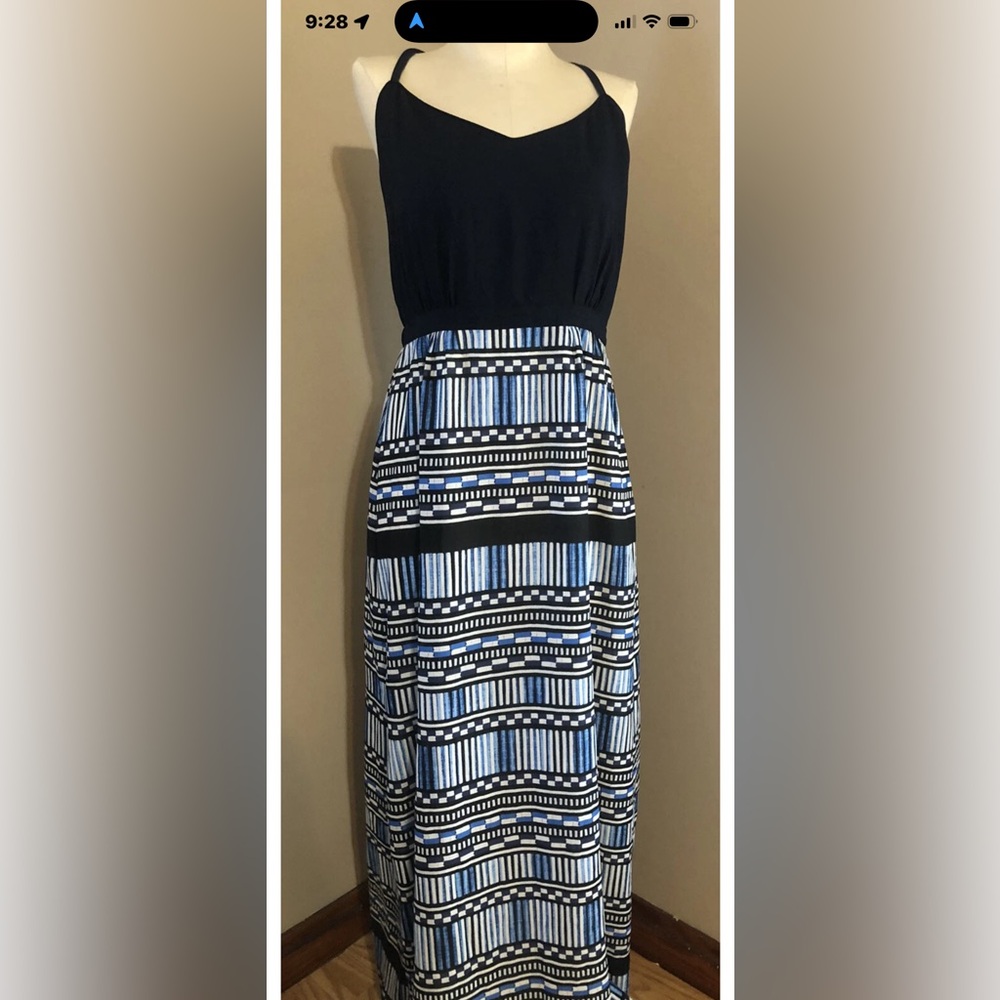 J. Crew Striped Blue and Black Midi Dress